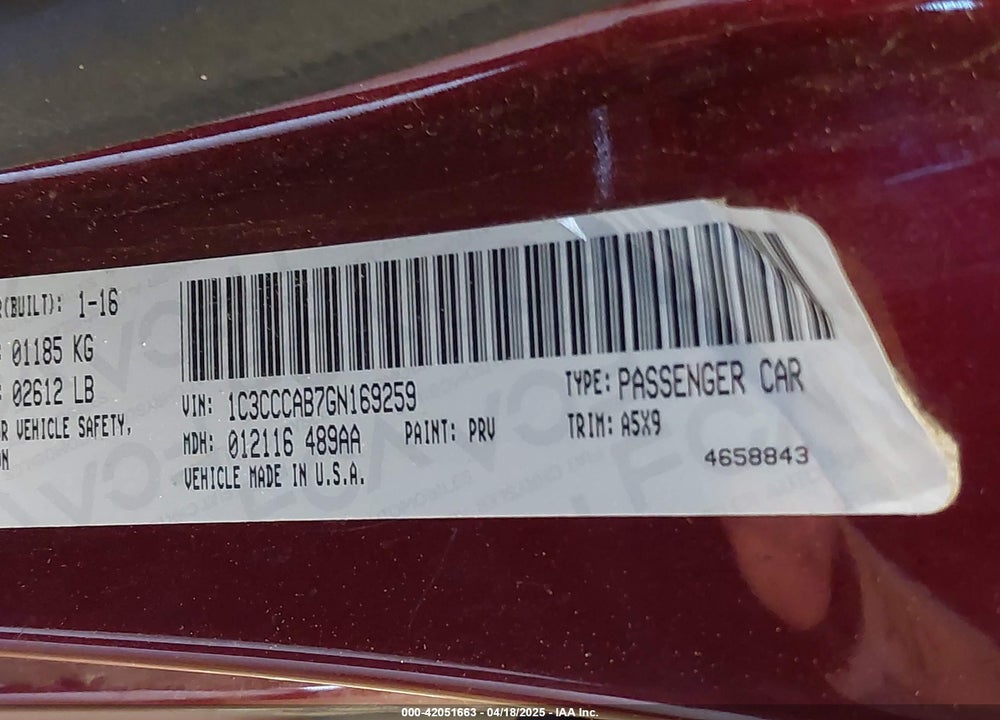 2016 CHRYSLER 200 VIN: 1C3CCCAB7GN169259