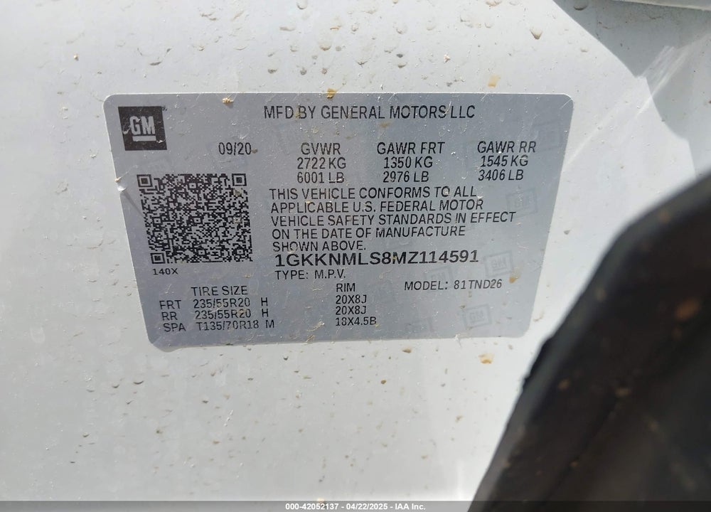 2021 GMC ACADIA VIN: 1GKKNMLS8MZ114591