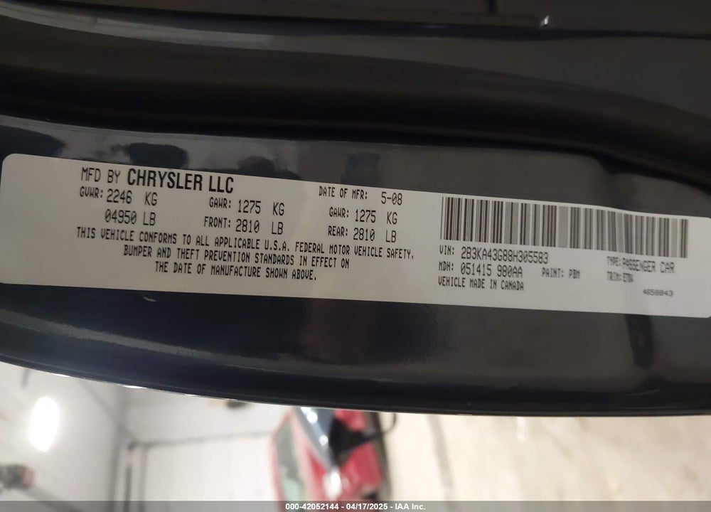2008 DODGE CHARGER VIN: 2B3KA43G88H305583
