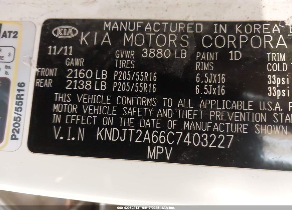 2012 KIA SOUL VIN: KNDJT2A66C7403227