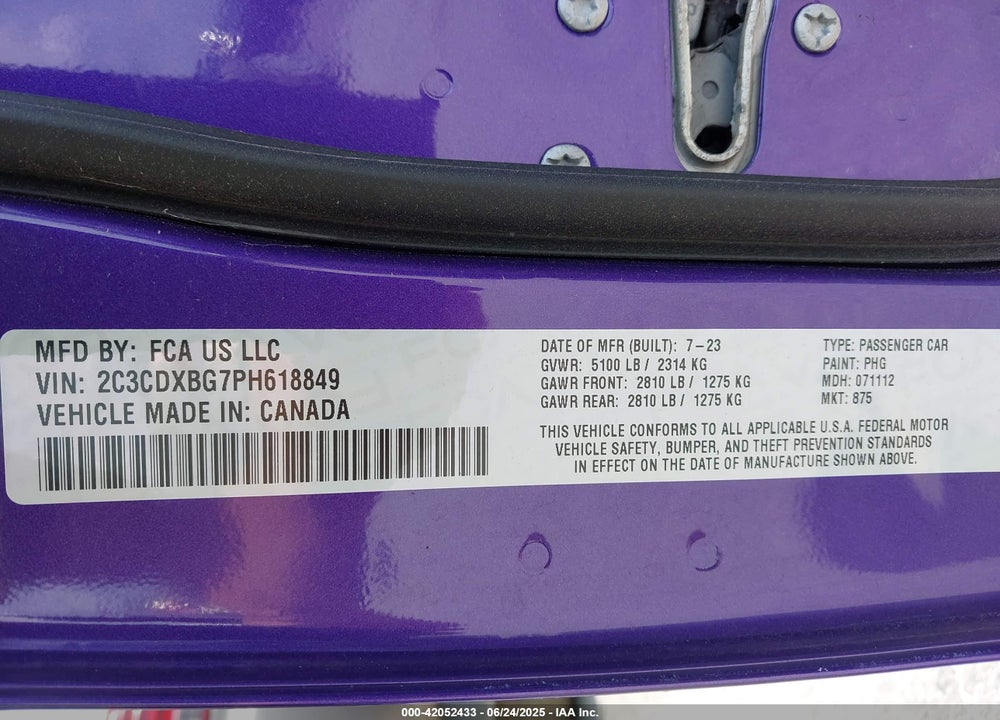 2023 DODGE CHARGER VIN: 2C3CDXBG7PH618849
