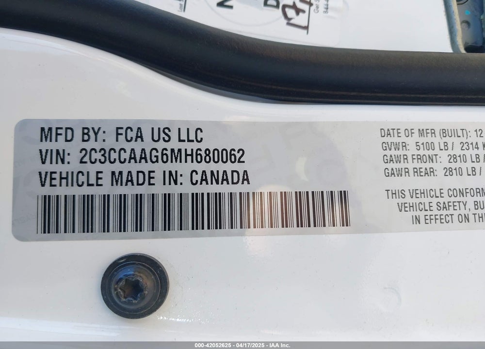 2021 CHRYSLER 300 VIN: 2C3CCAAG6MH680062