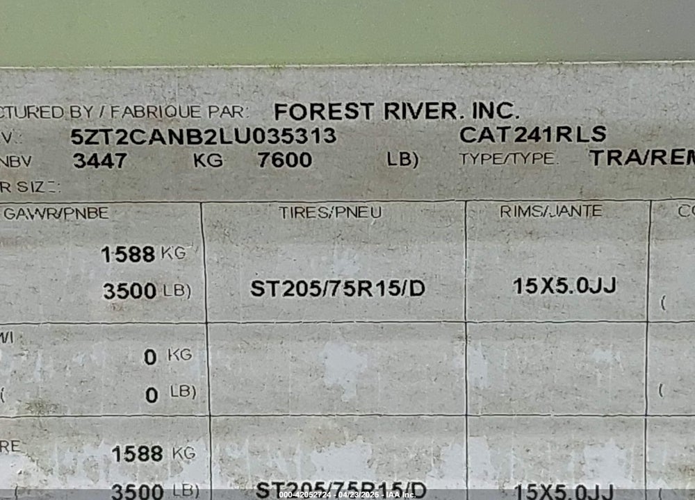 2020 FORESTER CATALINA SBX SERIES VIN: 5ZT2CANB2LU035313