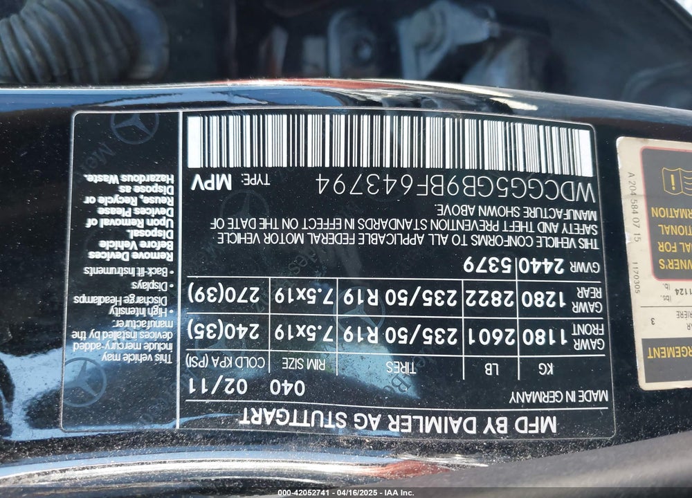 2011 MERCEDES-BENZ GLK 350 VIN: WDCGG5GB9BF643794