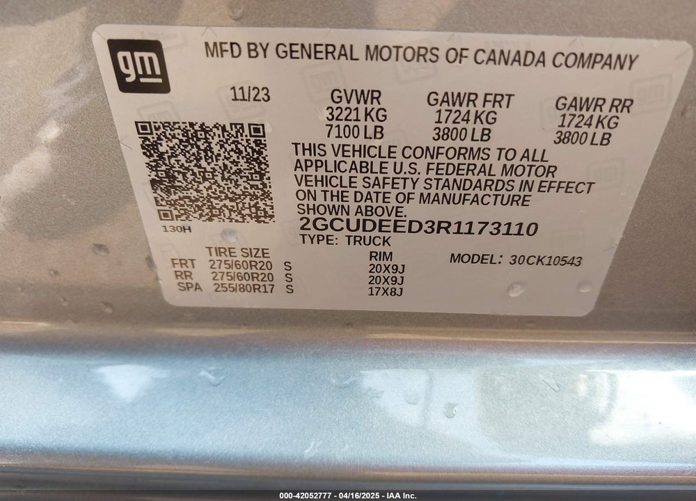 2024 CHEVROLET SILVERADO 1500 VIN: 2GCUDEED3R1173110