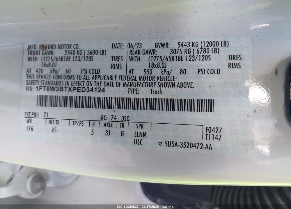 2023 FORD F-350 XL VIN: 1FT8W3BTXPED34124