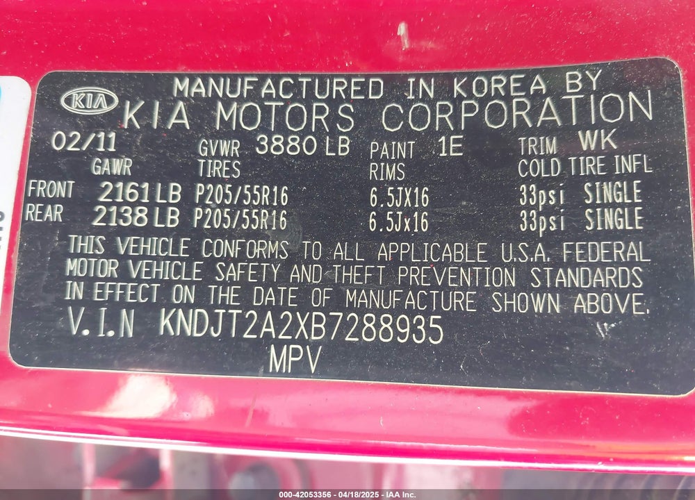 2011 KIA SOUL VIN: KNDJT2A2XB7288935