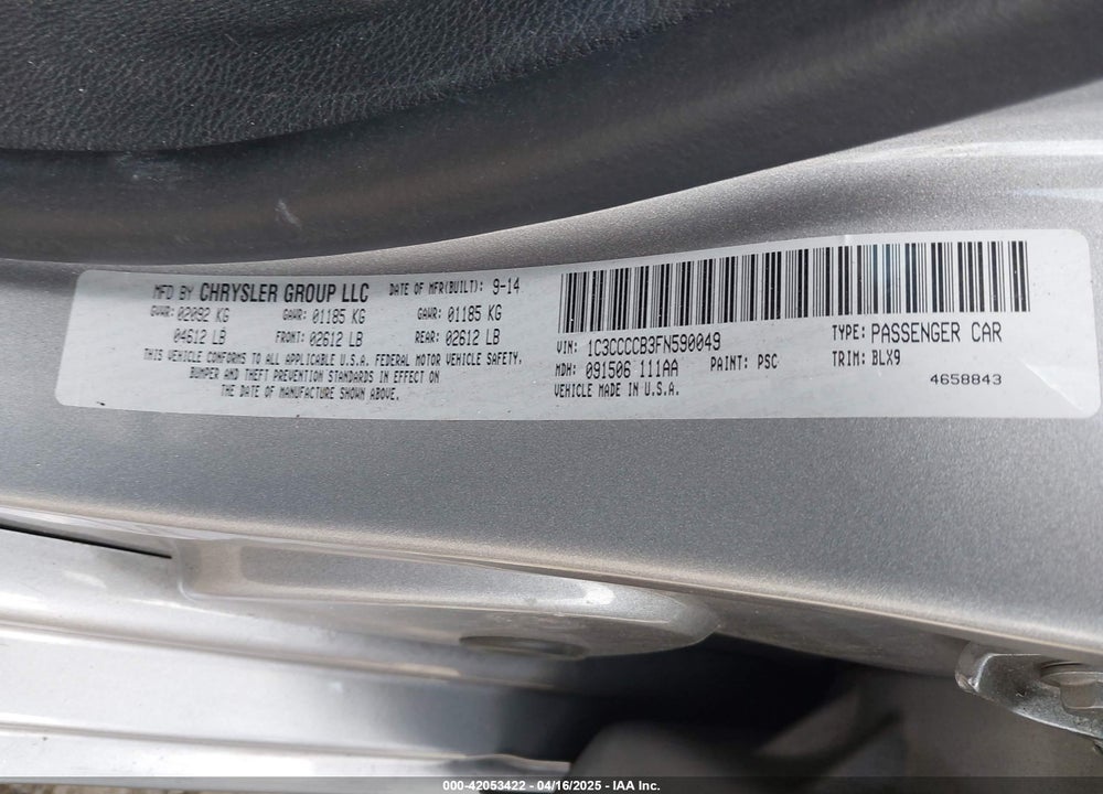 2015 CHRYSLER 200 VIN: 1C3CCCCB3FN590049