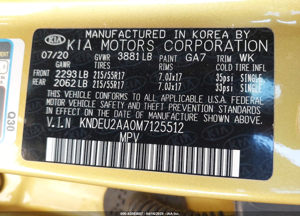 2021 KIA SELTOS VIN: KNDEU2AA0M7125512