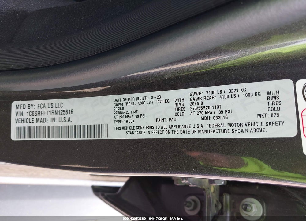 2024 RAM 1500 VIN: 1C6SRFFT1RN125616