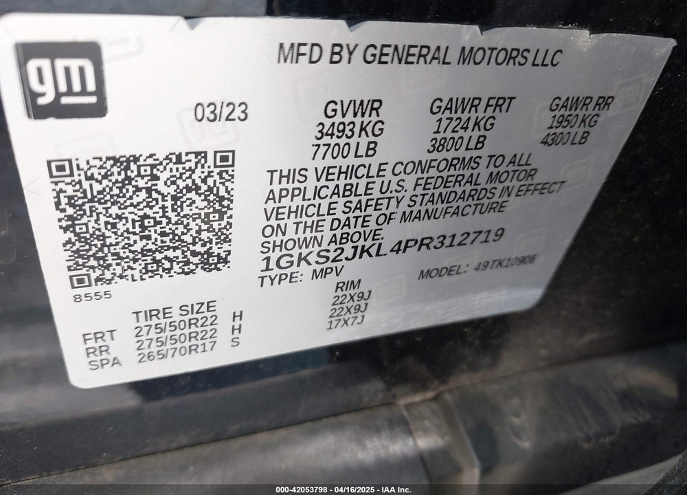 2023 GMC YUKON XL 4WD DENALI VIN: 1GKS2JKL4PR312719