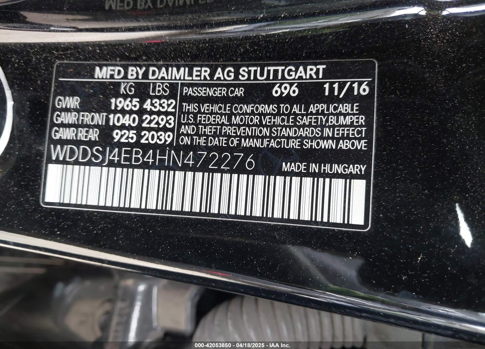 2017 MERCEDES-BENZ CLA 250 VIN: WDDSJ4EB4HN472276