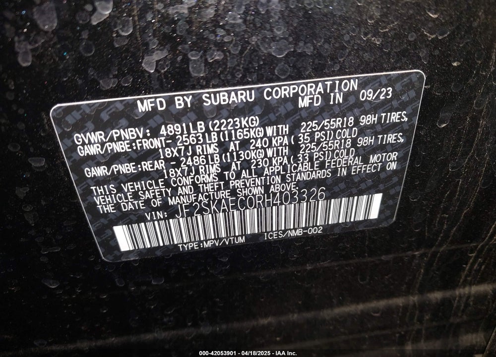 2024 SUBARU FORESTER SPORT VIN: JF2SKAEC0RH403326