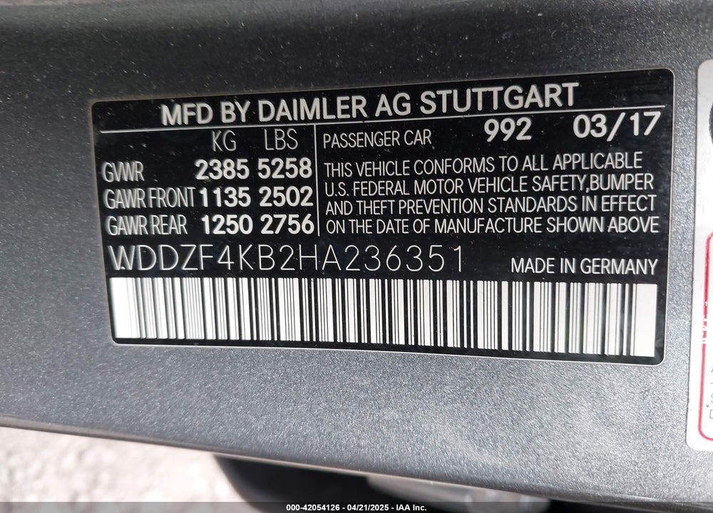 2017 MERCEDES-BENZ E 300 4MATIC VIN: WDDZF4KB2HA236351