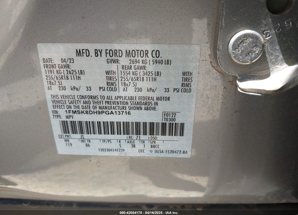 2023 FORD EXPLORER XLT VIN: 1FMSK8DH9PGA13716