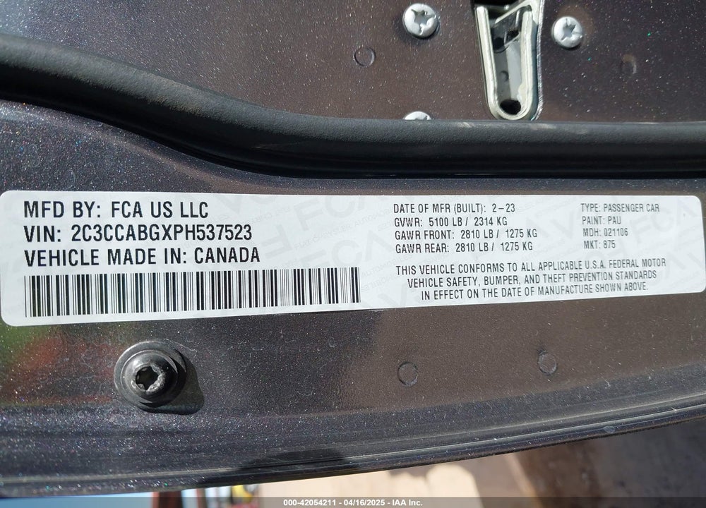 2023 CHRYSLER 300 300S VIN: 2C3CCABGXPH537523