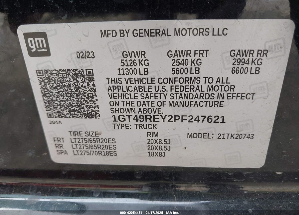 2023 GMC SIERRA 2500HD 4WD  STANDARD BED DENALI VIN: 1GT49REY2PF247621