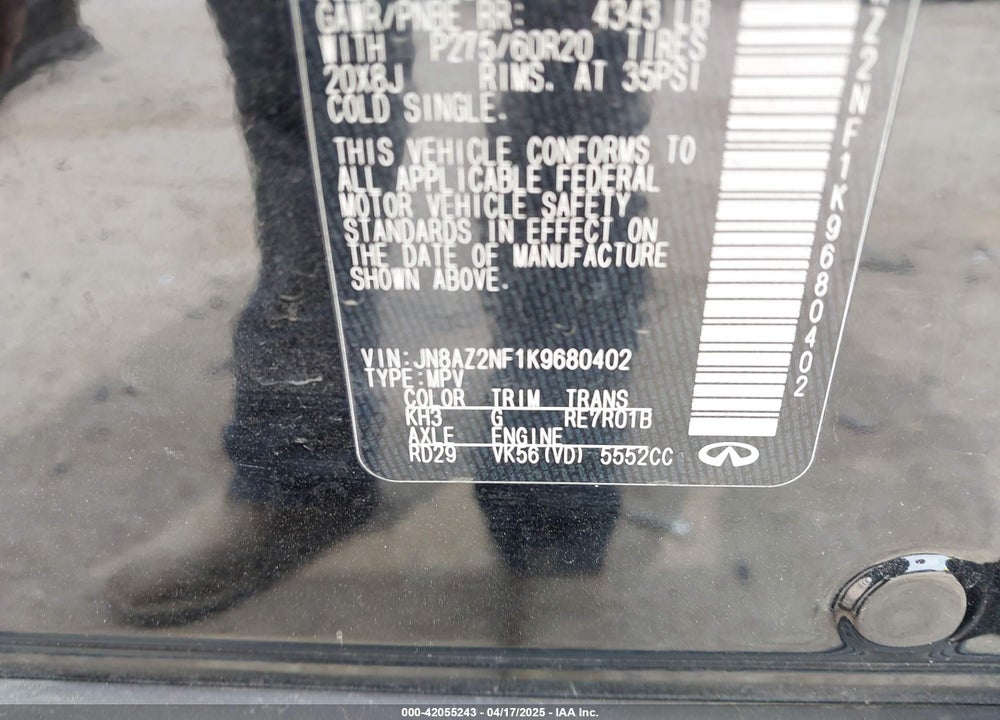 2019 INFINITI QX80 LUXE VIN: JN8AZ2NF1K9680402