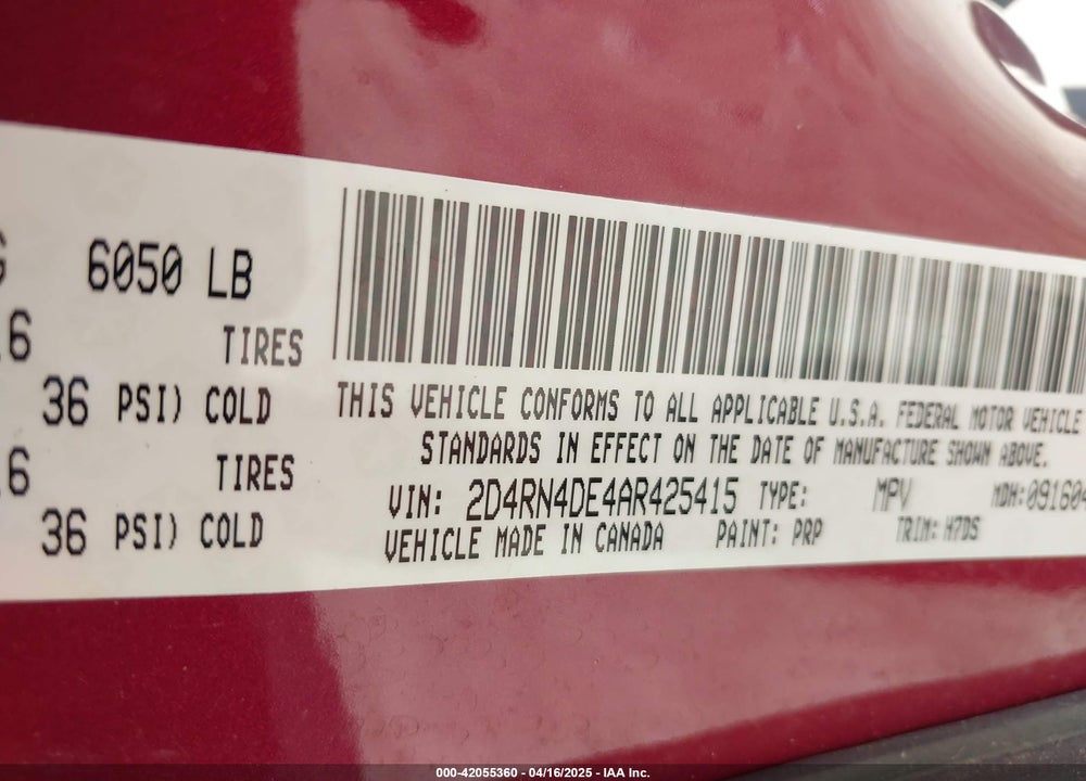 2010 DODGE GRAND CARAVAN SE VIN: 2D4RN4DE4AR425415