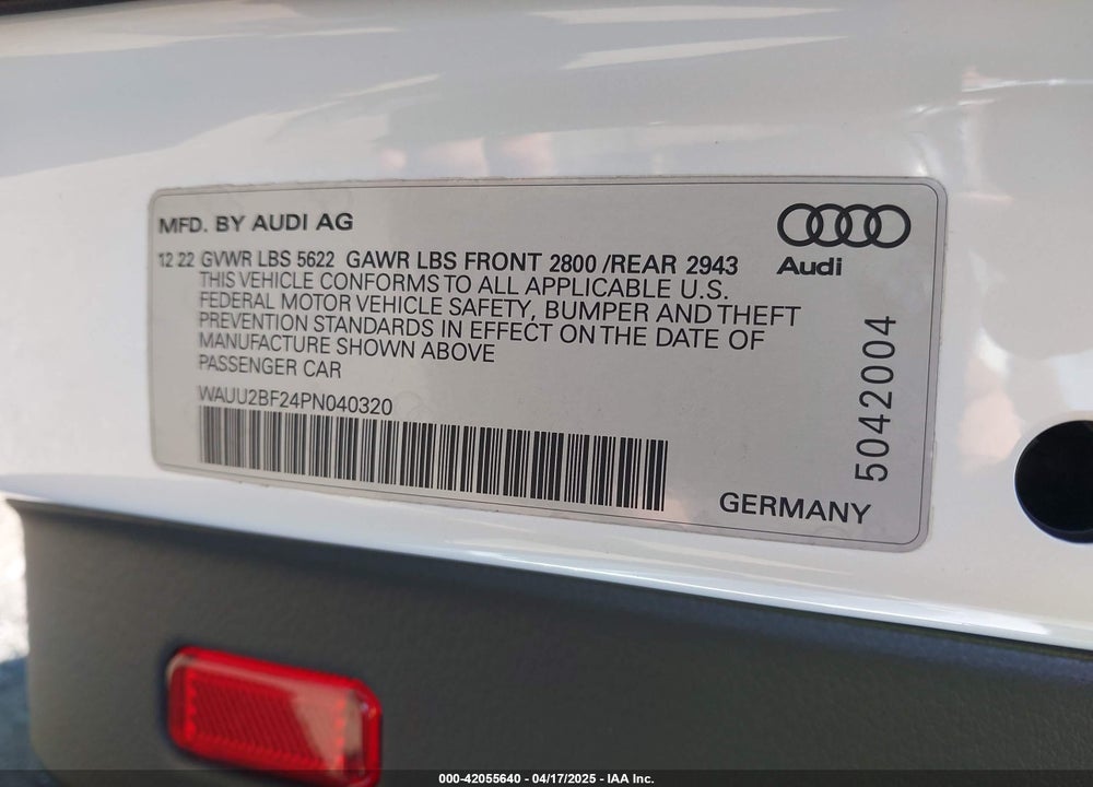 2023 AUDI A7 SPORTBACK VIN: WAUU2BF24PN040320