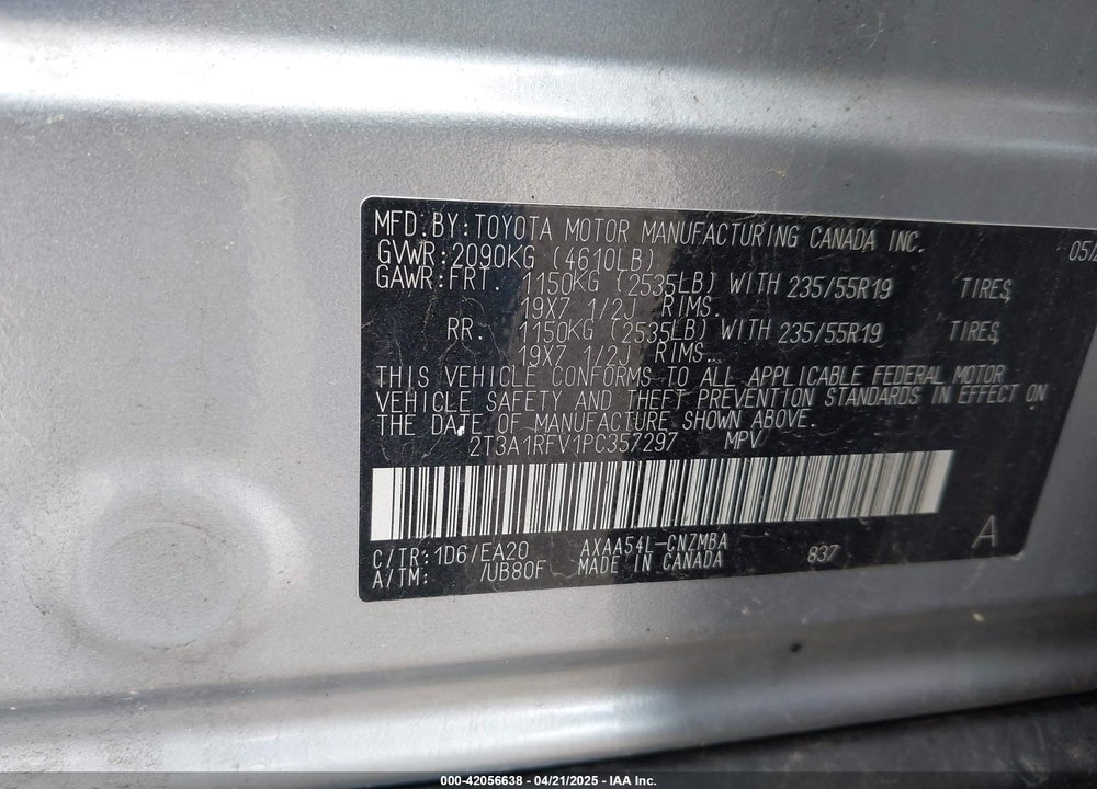 2023 TOYOTA RAV4 VIN: 2T3A1RFV1PC357297