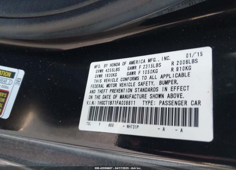 2015 HONDA ACCORD VIN: 1HGCT1B71FA006611
