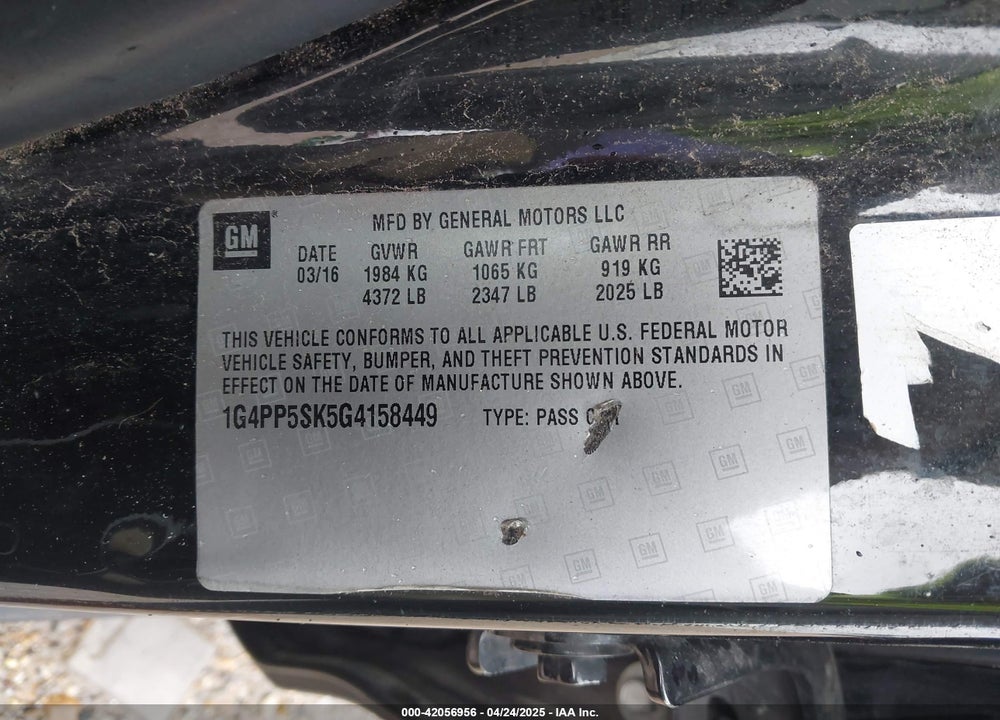 2016 BUICK VERANO VIN: 1G4PP5SK5G4158449