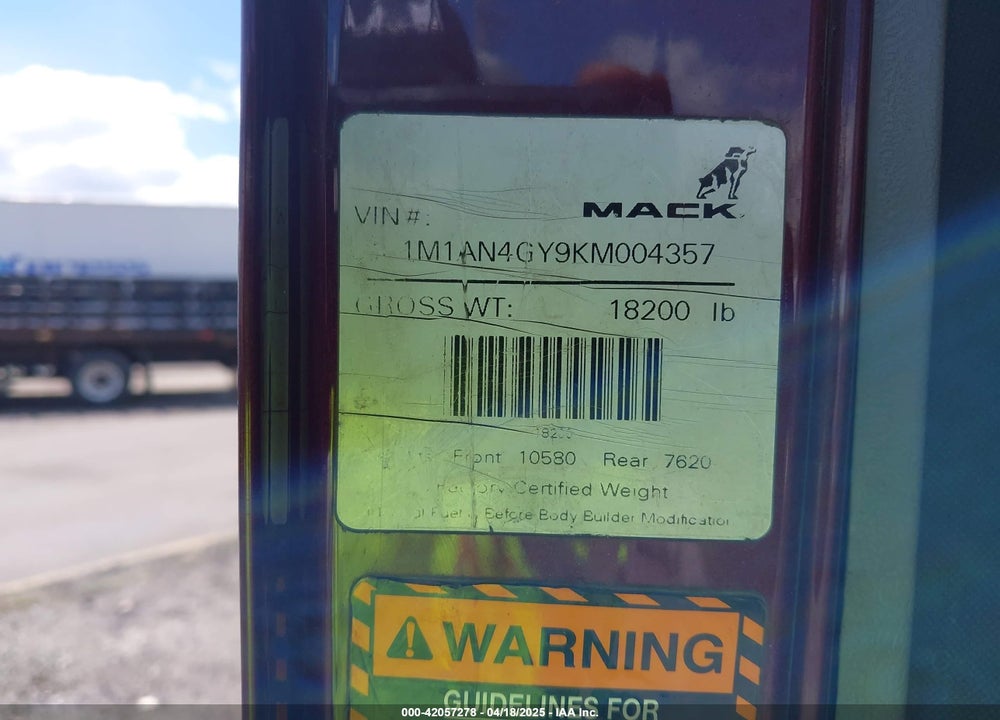 2019 MACK ANTHEM VIN: 1M1AN4GY9KM004357