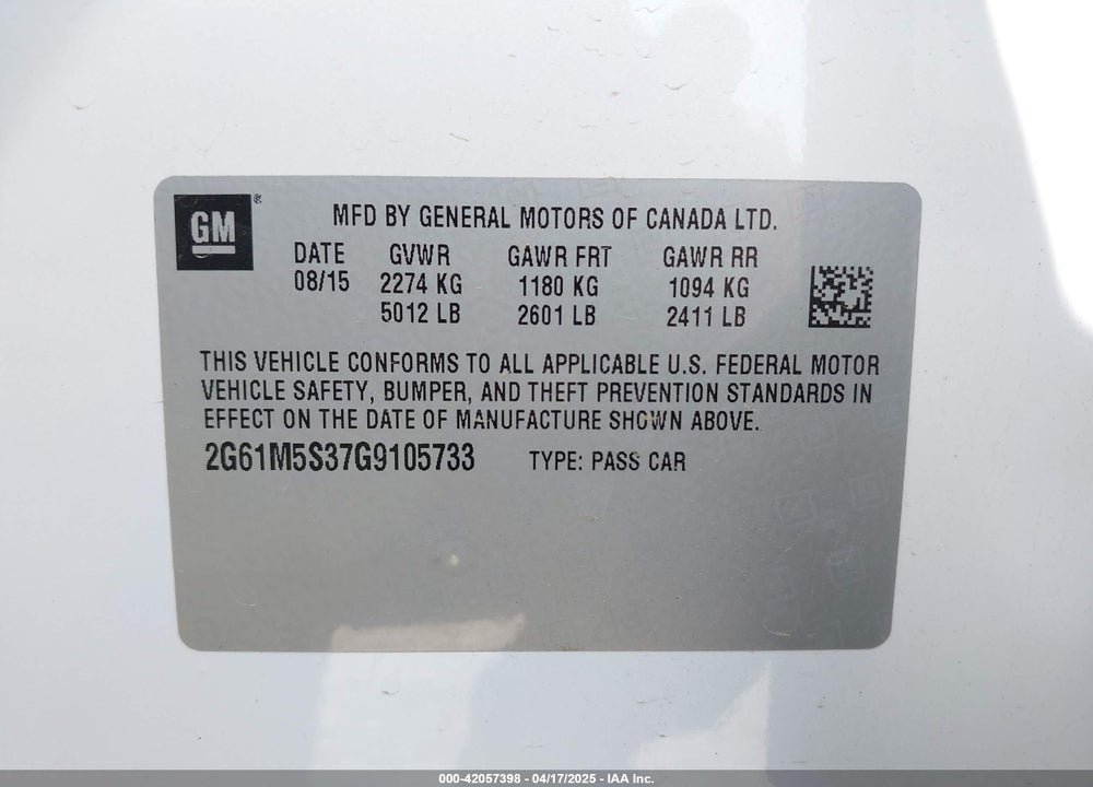 2016 CADILLAC XTS LUXURY COLLECTION VIN: 2G61M5S37G9105733