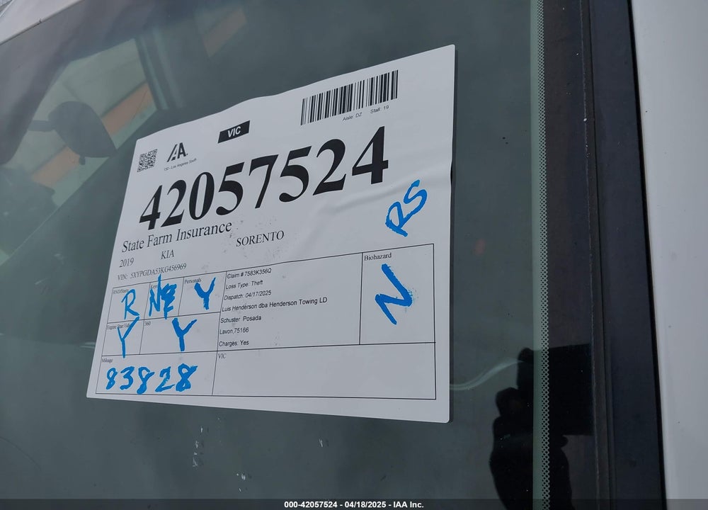 2019 KIA SORENTO VIN: 5XYPGDA53KG456969