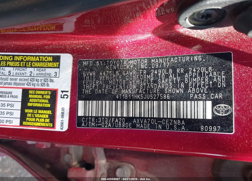 2018 TOYOTA CAMRY LE VIN: 4T1B11HK5JU527586