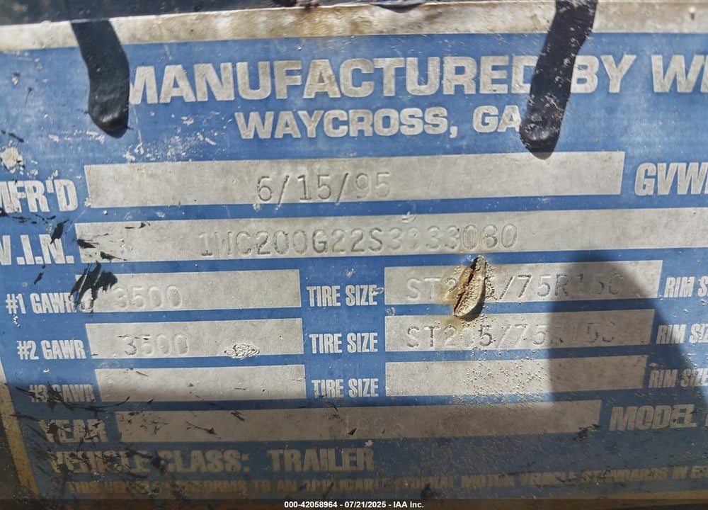 1995 WELLS CARGO --- VIN: 1WC200G22S3033080