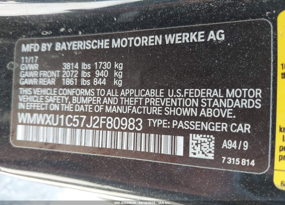 2018 MINI HARDTOP VIN: WMWXU1C57J2F80983