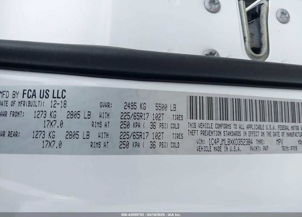 2019 JEEP CHEROKEE LATITUDE PLUS 4X4 VIN: 1C4PJMLBXKD352384