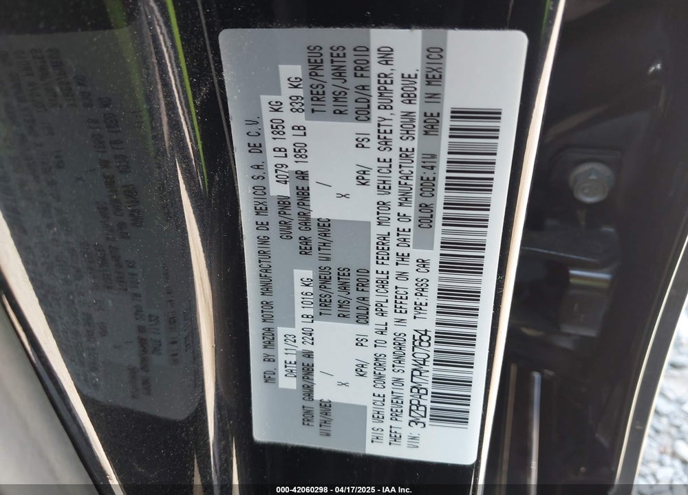 2024 MAZDA MAZDA3 VIN: 3MZBPABM7RM407654