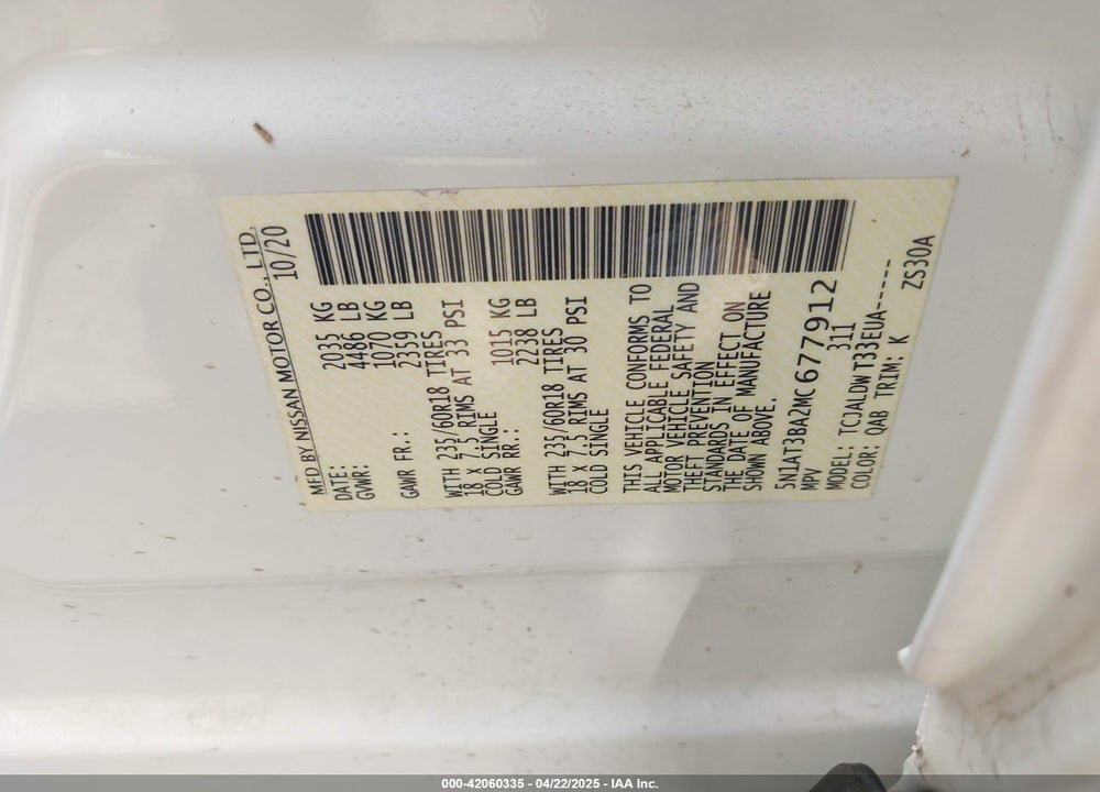2021 NISSAN ROGUE VIN: 5N1AT3BA2MC677912