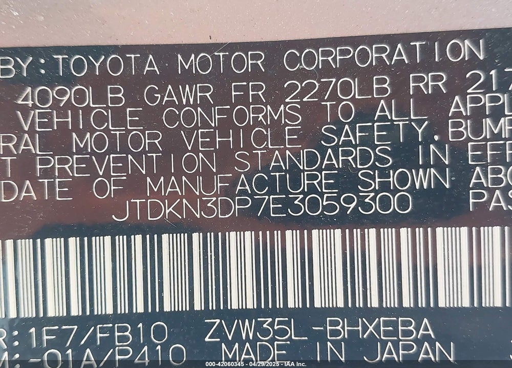2014 TOYOTA PRIUS PLUG-IN VIN: JTDKN3DP7E3059300