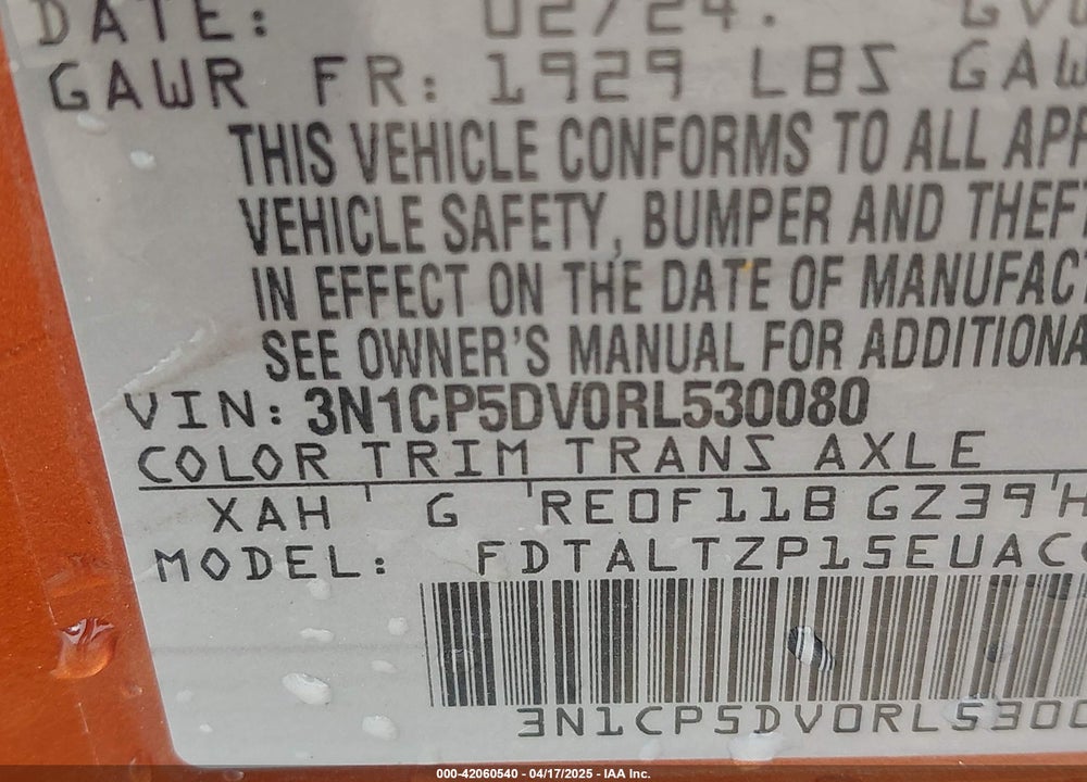 2024 NISSAN KICKS VIN: 3N1CP5DV0RL530080