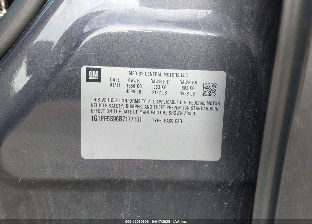 2011 CHEVROLET CRUZE VIN: 1G1PF5S96B7177161