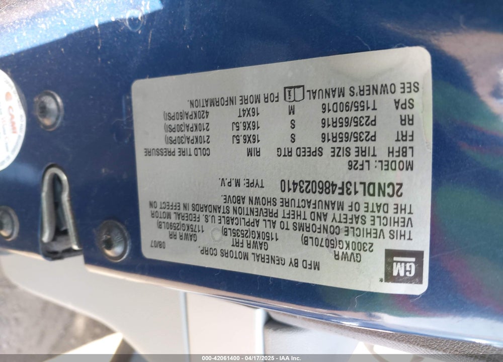 2008 CHEVROLET EQUINOX LS VIN: 2CNDL13F486023410
