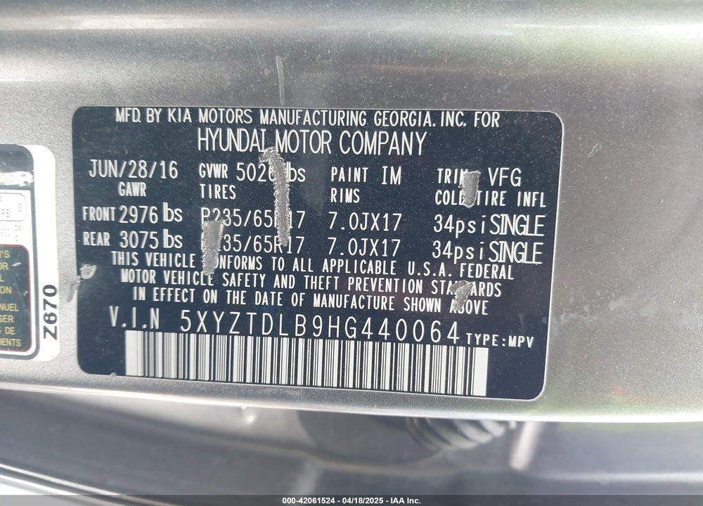 2017 HYUNDAI SANTA FE SPORT VIN: 5XYZTDLB9HG440064