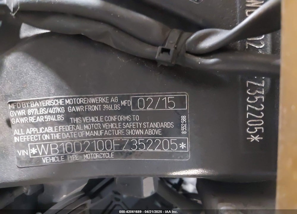 2015 BMW S 1000 RR VIN: WB10D2100FZ352205