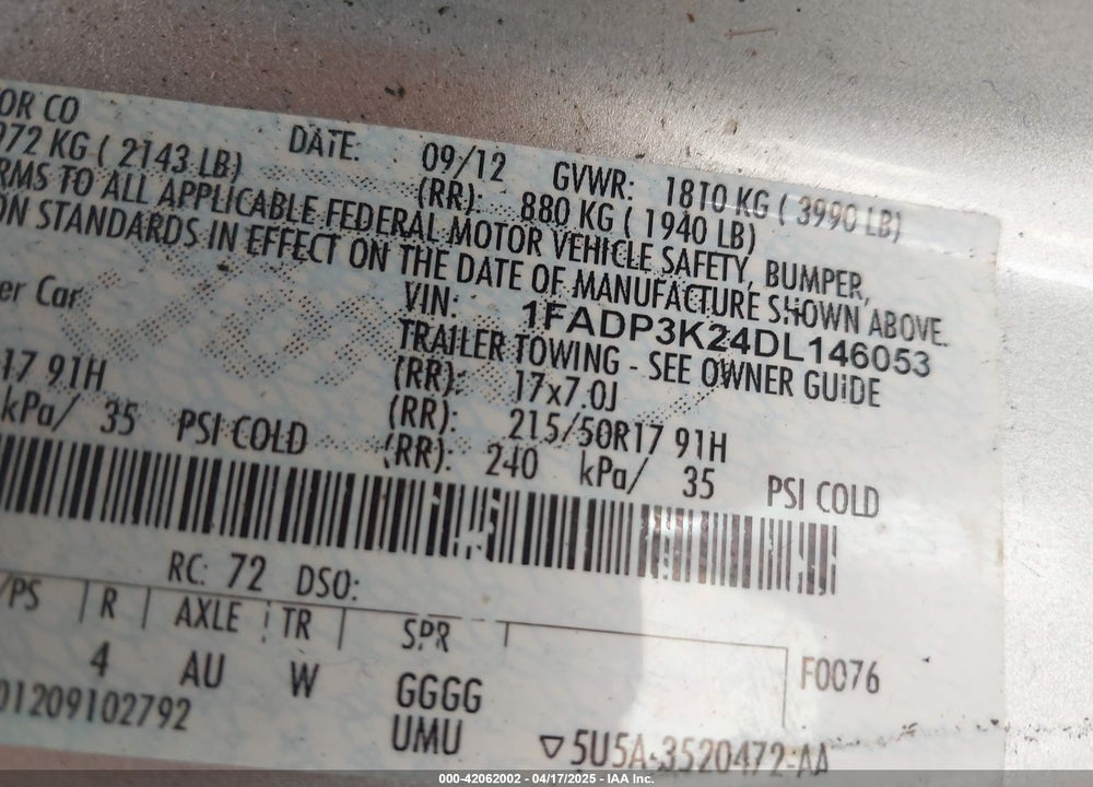 2013 FORD FOCUS SE VIN: 1FADP3K24DL146053
