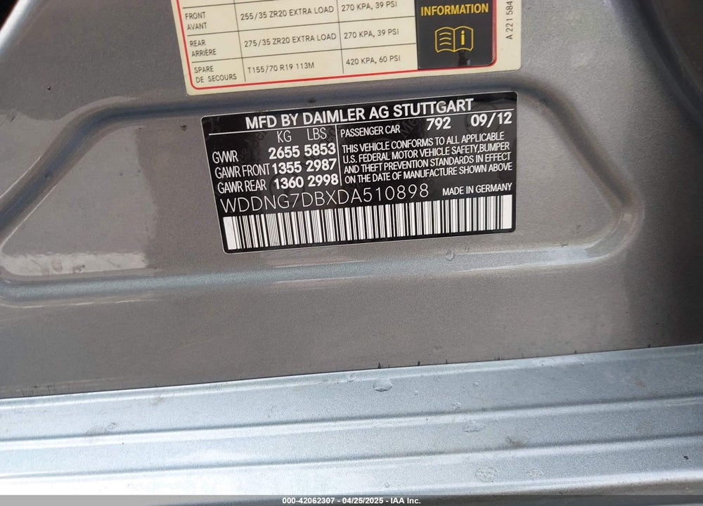 2013 MERCEDES-BENZ S 550 VIN: WDDNG7DBXDA510898
