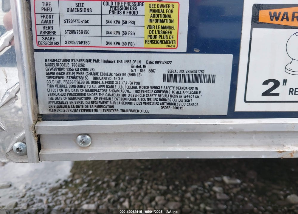 2023 HAULMARK 12\' CARGO TRAILER VIN: 7K51E1212PH901762