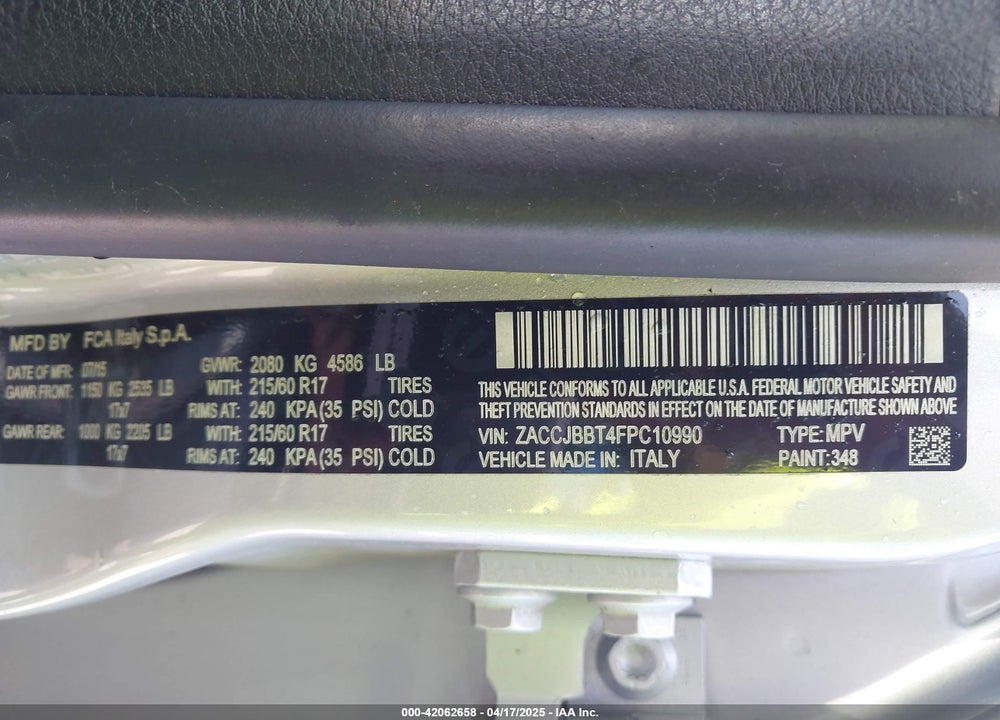 2015 JEEP RENEGADE VIN: ZACCJBBT4FPC10990