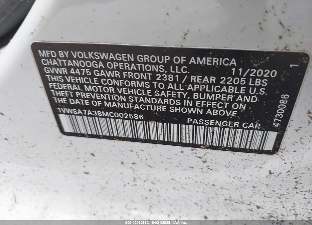 2021 VOLKSWAGEN PASSAT 2.0T SE VIN: 1VWSA7A38MC002586