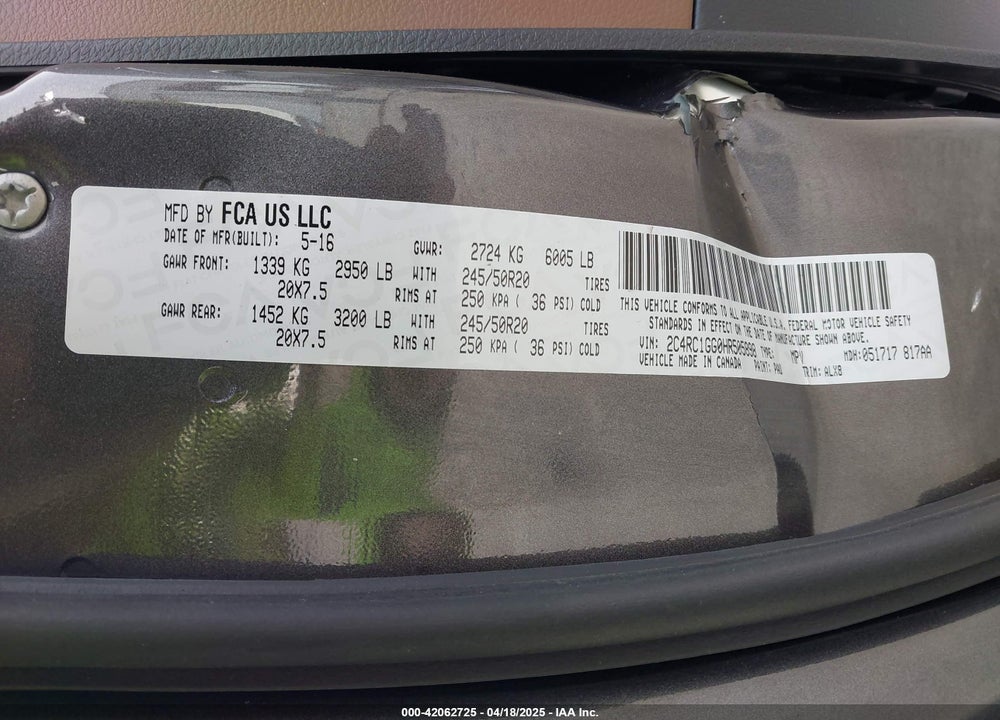 2017 CHRYSLER PACIFICA VIN: 2C4RC1GG0HR505898
