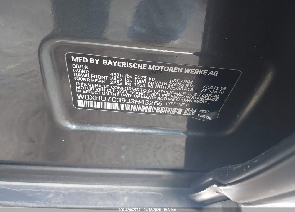 2018 BMW X1 SDRIVE28I VIN: WBXHU7C39J3H43266