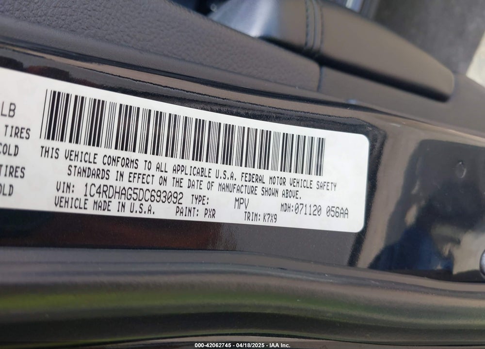 2013 DODGE DURANGO VIN: 1C4RDHAG5DC693092